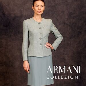 🆕🏷️ Armani Collezioni Soft Teal Blue Brocade Skirt Suit Size 42 (US 6–8)